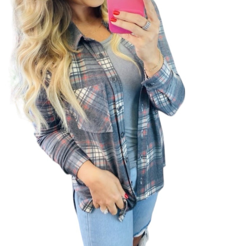 Zenana Shacket Black Lightweight Soft Flannel Pla… - image 2